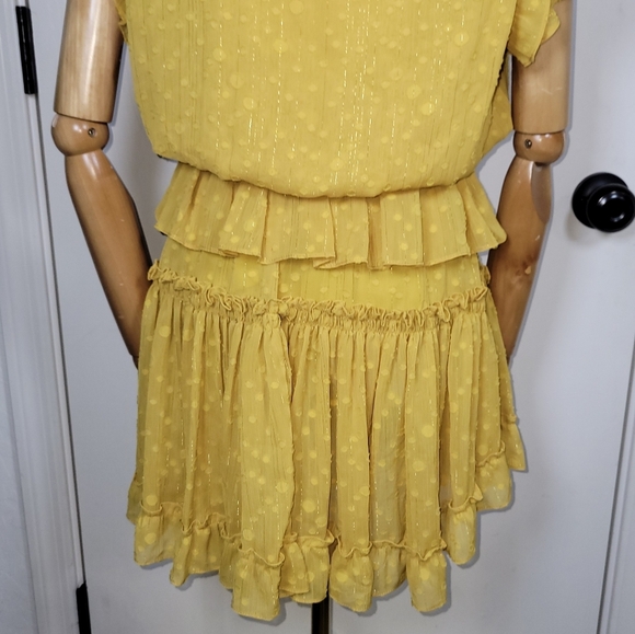MISA Yellow Polka Dot Ruffle Tiered V-Neck Mini Dress Size Small - Picture 12 of 13
